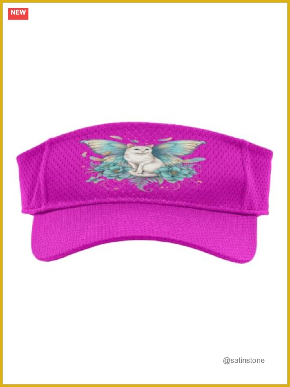 Fairy Cat Butterfly Wings Floral Fantasy Sun Visor Polyester Adjustable Sport